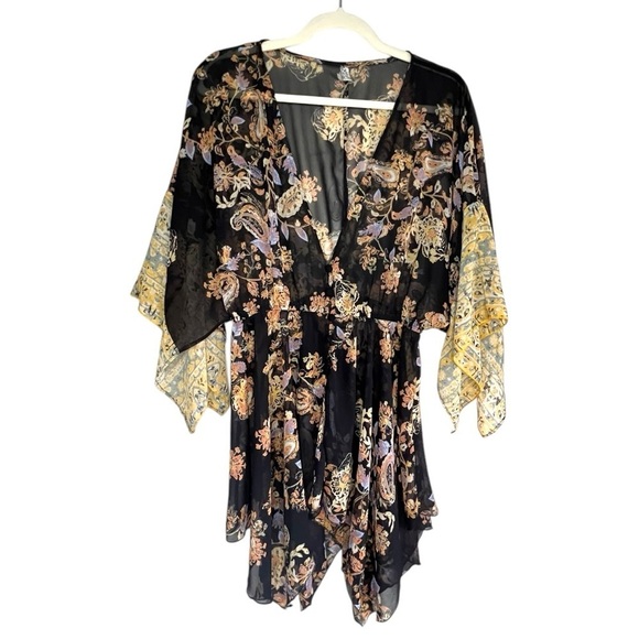 Free People Dream State Tunic Kimono Black Boho Top Size Medium - Picture 4 of 9